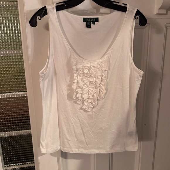 Ralph Lauren Women’s Sleeveless Tank Top W/ Ruffles Scoop Neck White Sz M - Picture 9 of 9